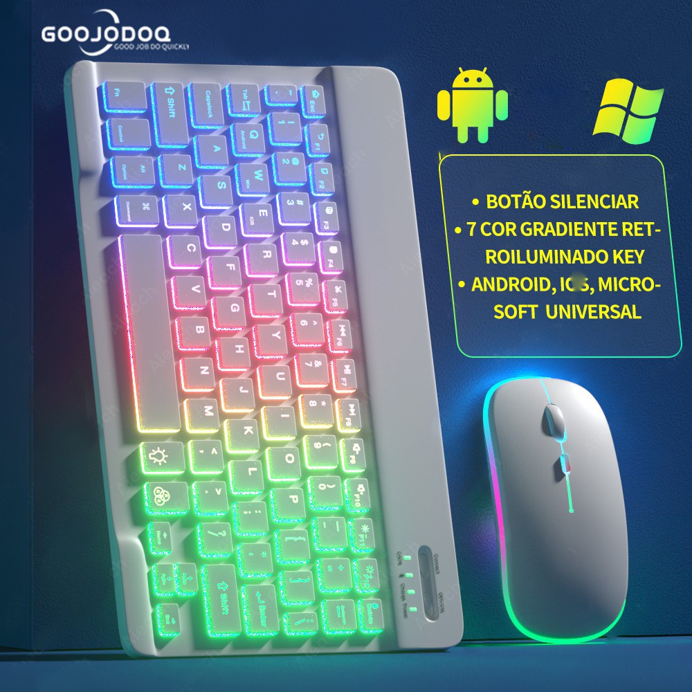 GOOJODOQ Bàn Phím Không Dây Siêu Mỏng Có Đèn Nền Cho Android