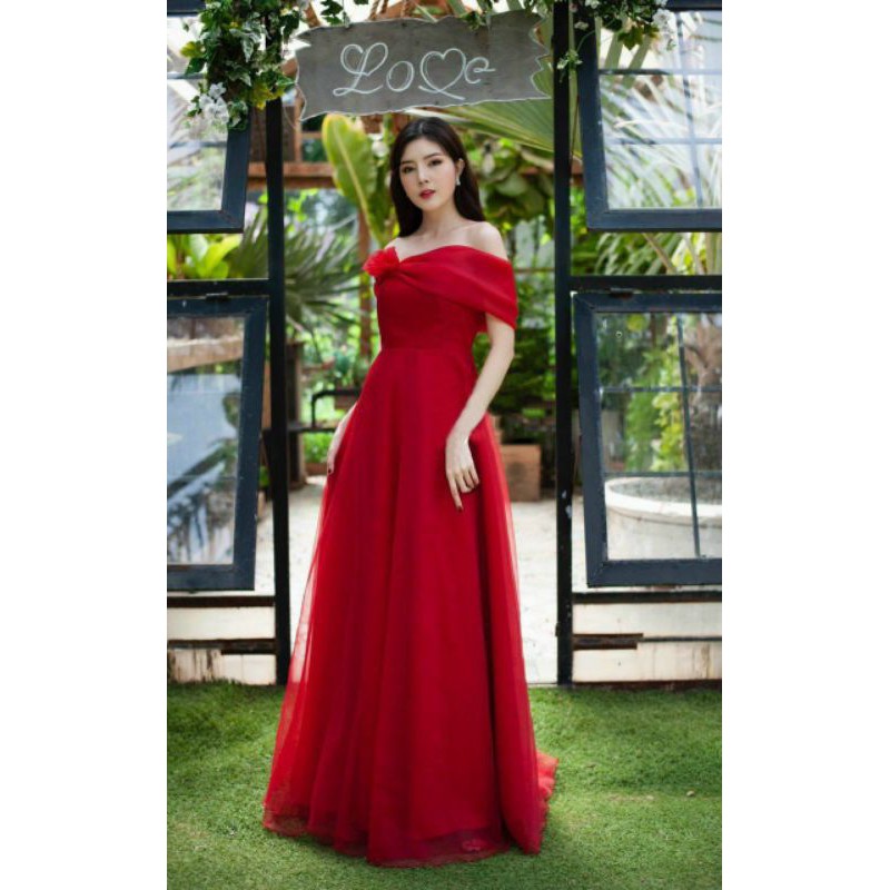 Đầm maxxi da hôi bet vai đính hoa cao câp