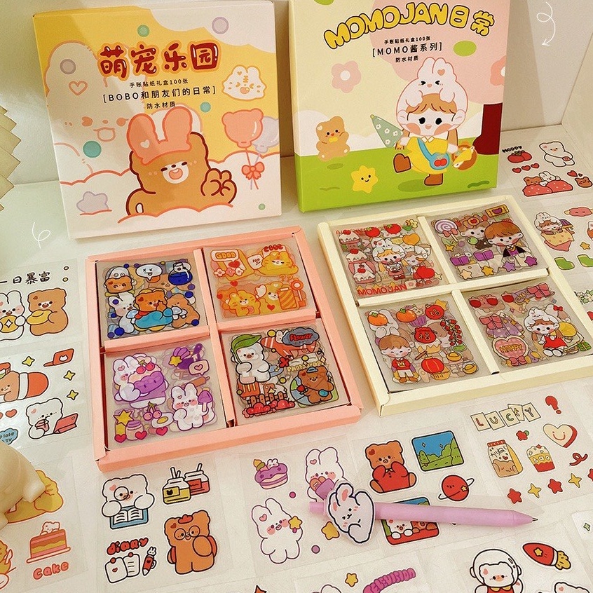 Hộp 100 tấm sticker Gấu Bo