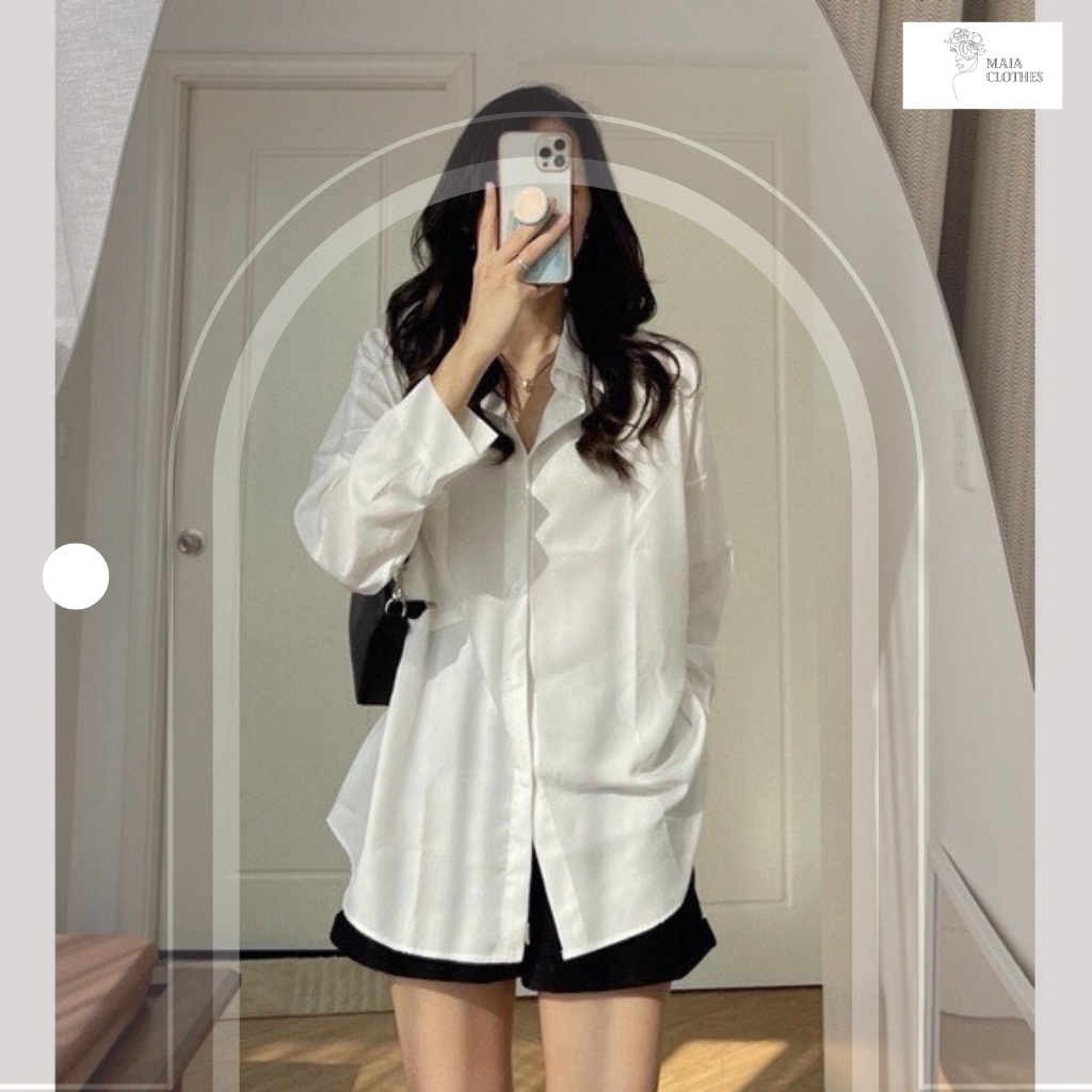 Áo sơ mi trắng dài tay chất liệu không nhăn có 1 túi ngực mã 235 phong cách tối giản Maia.clothes