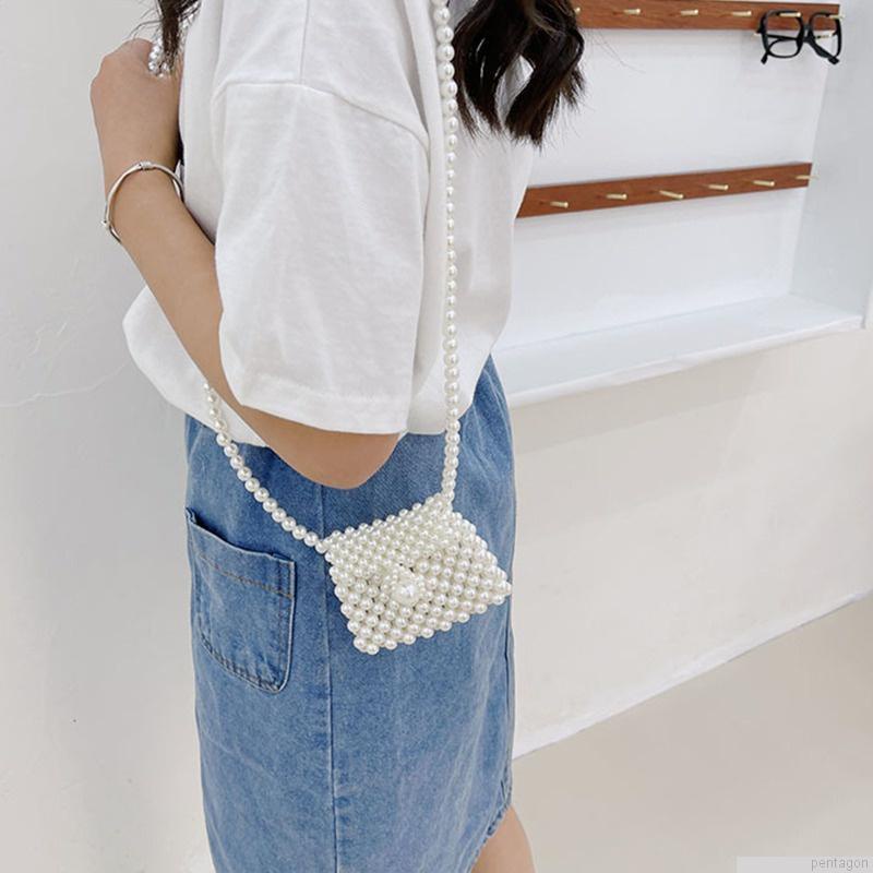 Túi đeo chéo mini đính ngọc trai giả thời trang xinh xắn cho bé gái