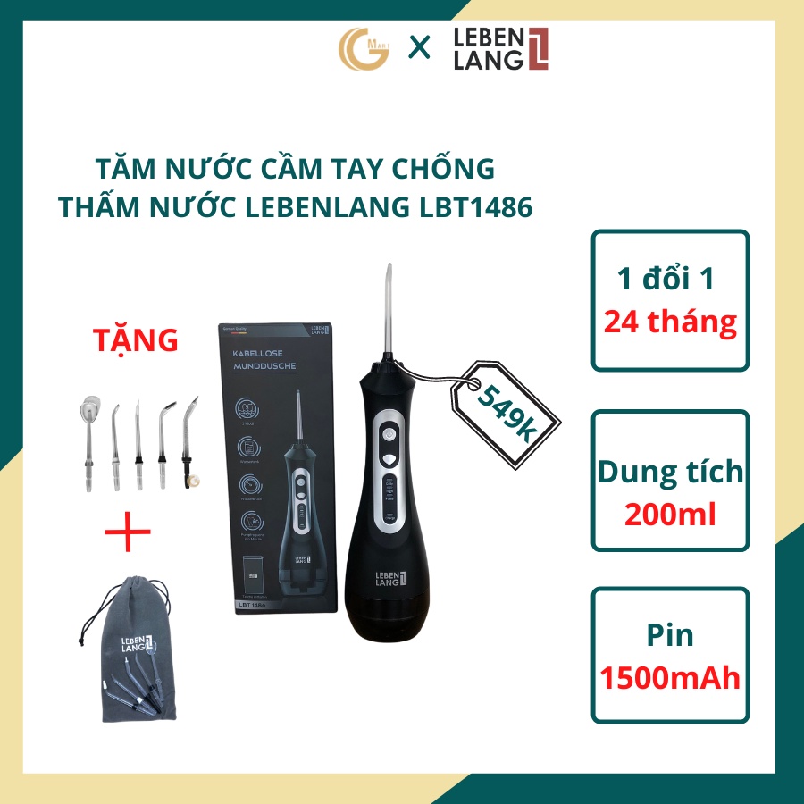 Máy tăm nước cầm tay nhỏ gọn cao cấp Lebenlang  LBT1486 tặng kèm đầu xịt và túi vải