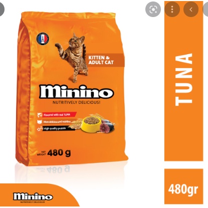 Thức ăn hạt cho mèo con và mèo trưởng thành Minino tuna 480gr