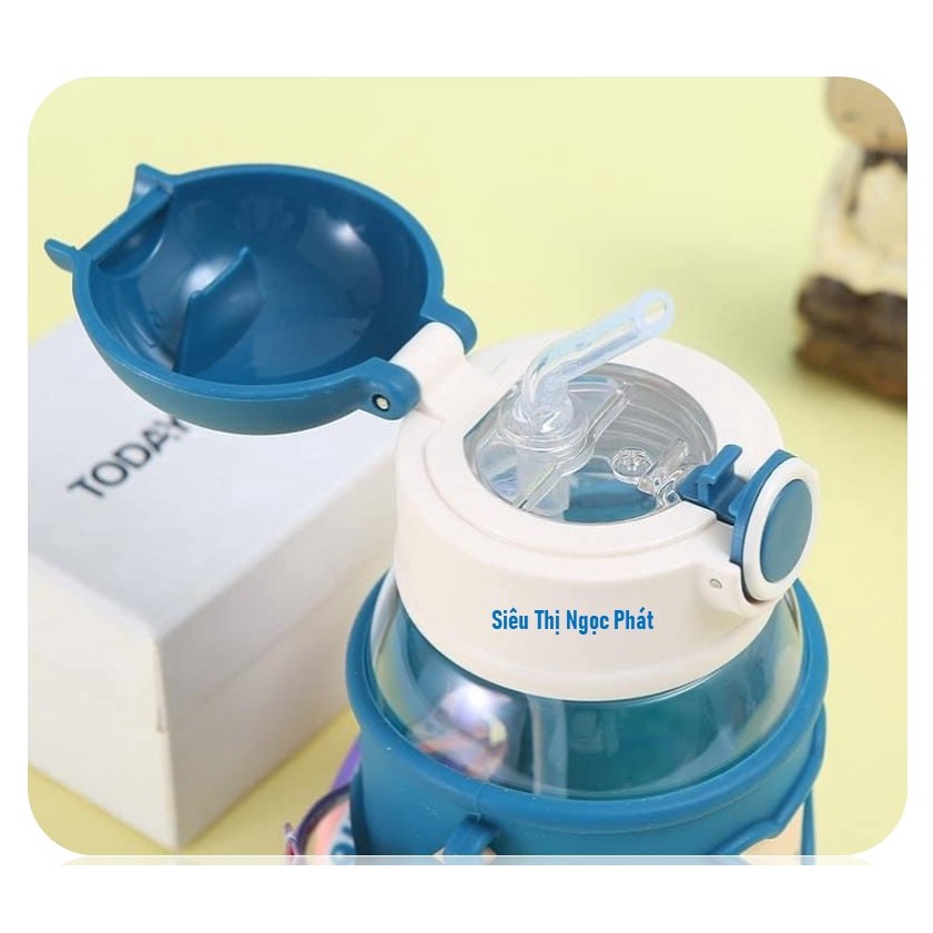 Bình Nước Ngộ Nghĩnh cho Bé 600ML_Có kèm Ống hút, Quai Đeo, Sticker