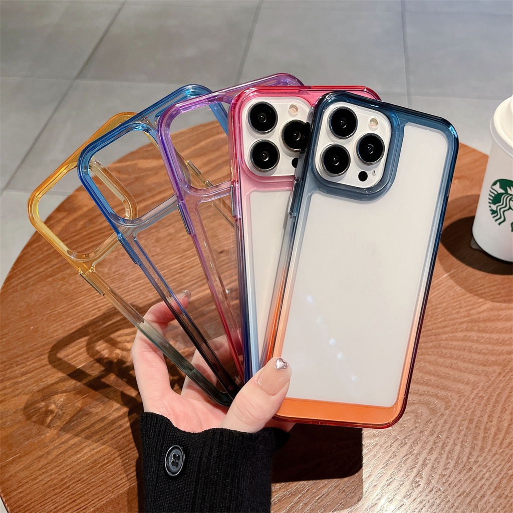 Ốp Điện Thoại Acrylic Cứng Viền TPU Mềm Chống Sốc Màu Gradient Cầu Vồng Sang Trọng Cho iPhone 13 14 12 11 Pro Max