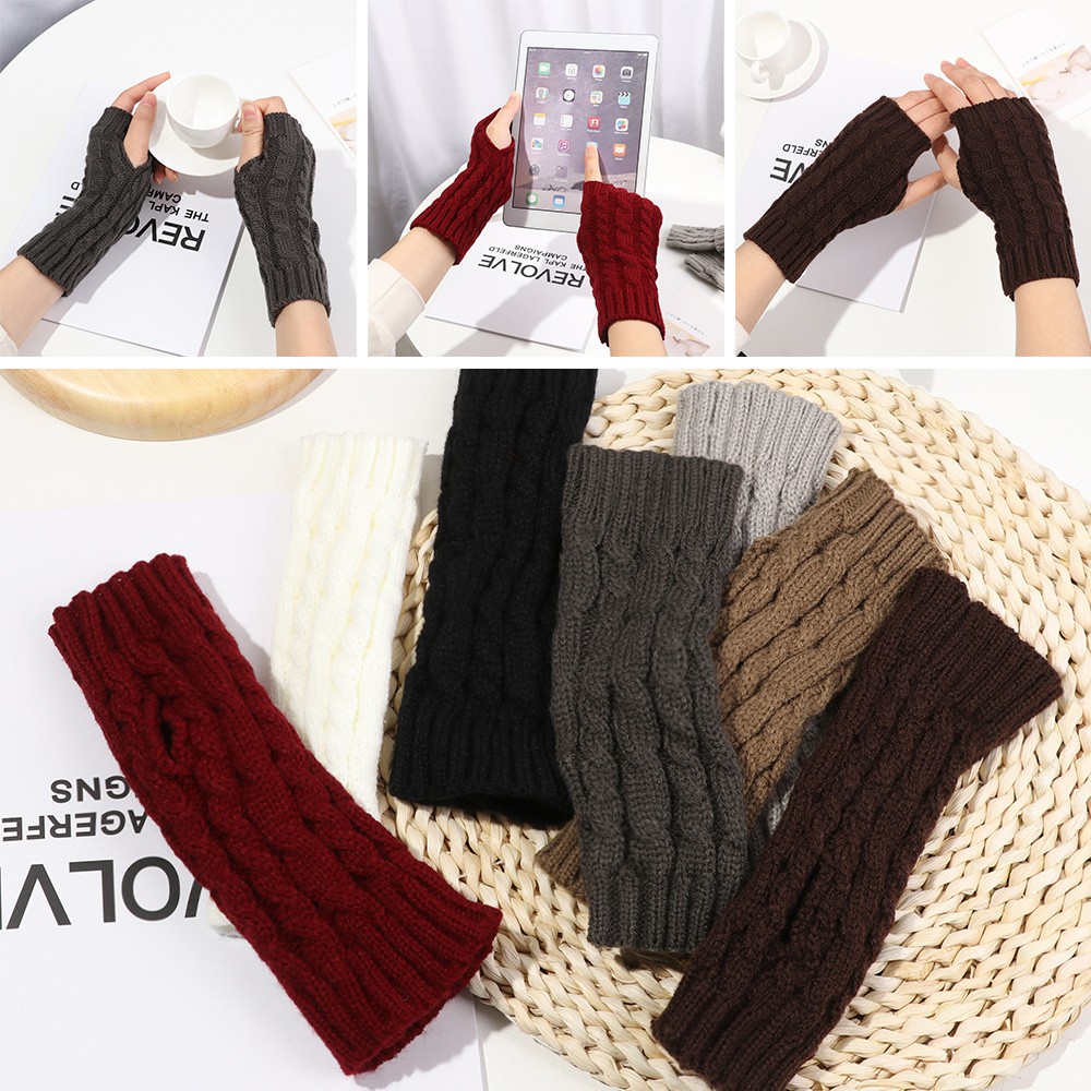 MIHAN1 Women Girls Fingerless Gloves Thick Warm Long Knitted Gloves Button Mitten Twist Arm Warmers Elastic Winter Fingerless  Mittens/Multicolor