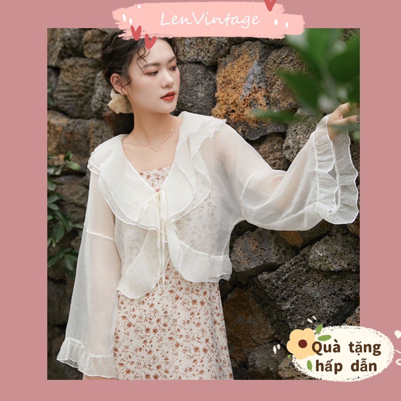 Áo khoác mỏng kiểu Hàn vintage vải voan kết hợp váy hoa xinh xắn retro cô gái ngọt ngào sinh viên lenvintage