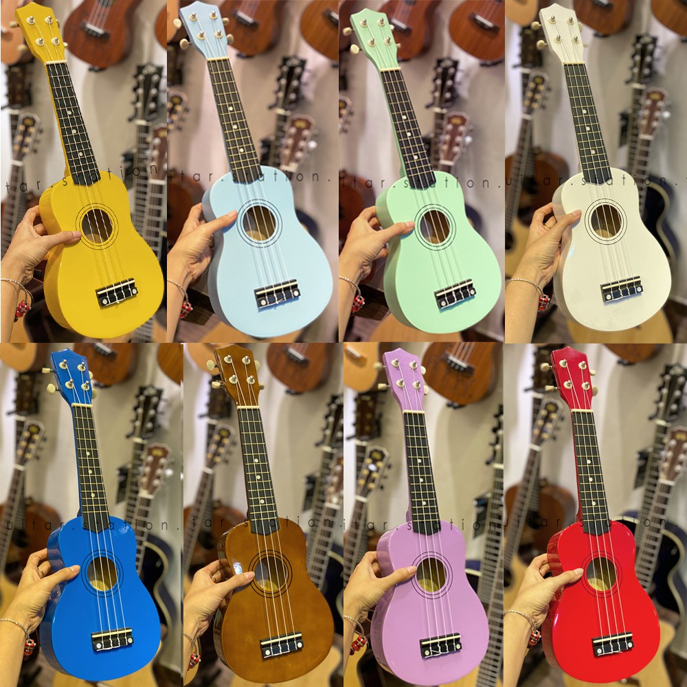 Đàn Ukulele Full Gỗ 100% Sơn Màu STATION UK-295 - Tặng Full bộ Phụ Kiện - Hàng Có Sẵn