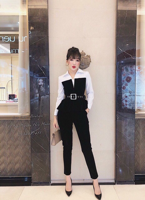 Sét áo phối sơ mi peplum + quần lửng+ dây nịt và ảnh thật