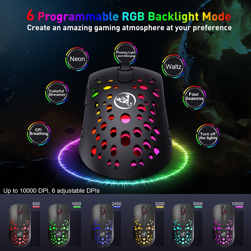 【PC】 Premium and Portable RGB Gaming Mouse Wired / Wireless Computer Parts Electronic Game Mice 6 Buttons Programmable Driver