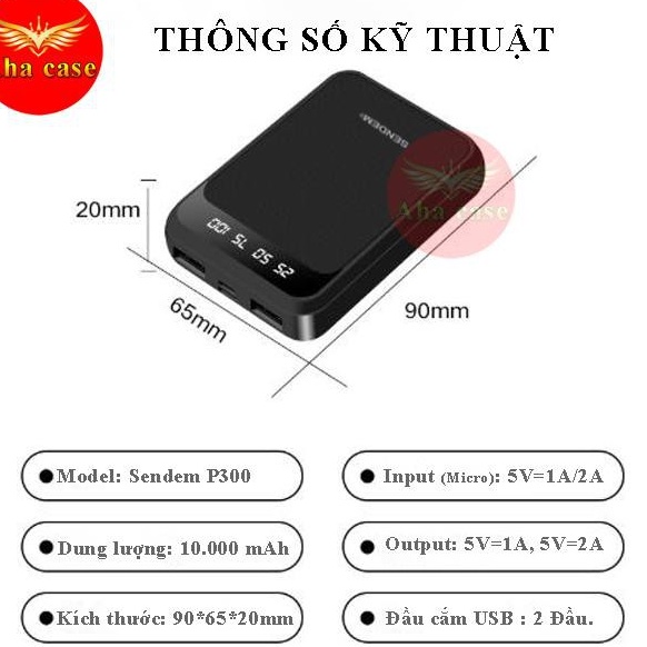 SẠC DỰ PHÒNG MINI 10.000 MAH - CHÍNH HÃNG SENDEM P300 - BẢO HÀNH 1 NĂM - NHACUAMIN