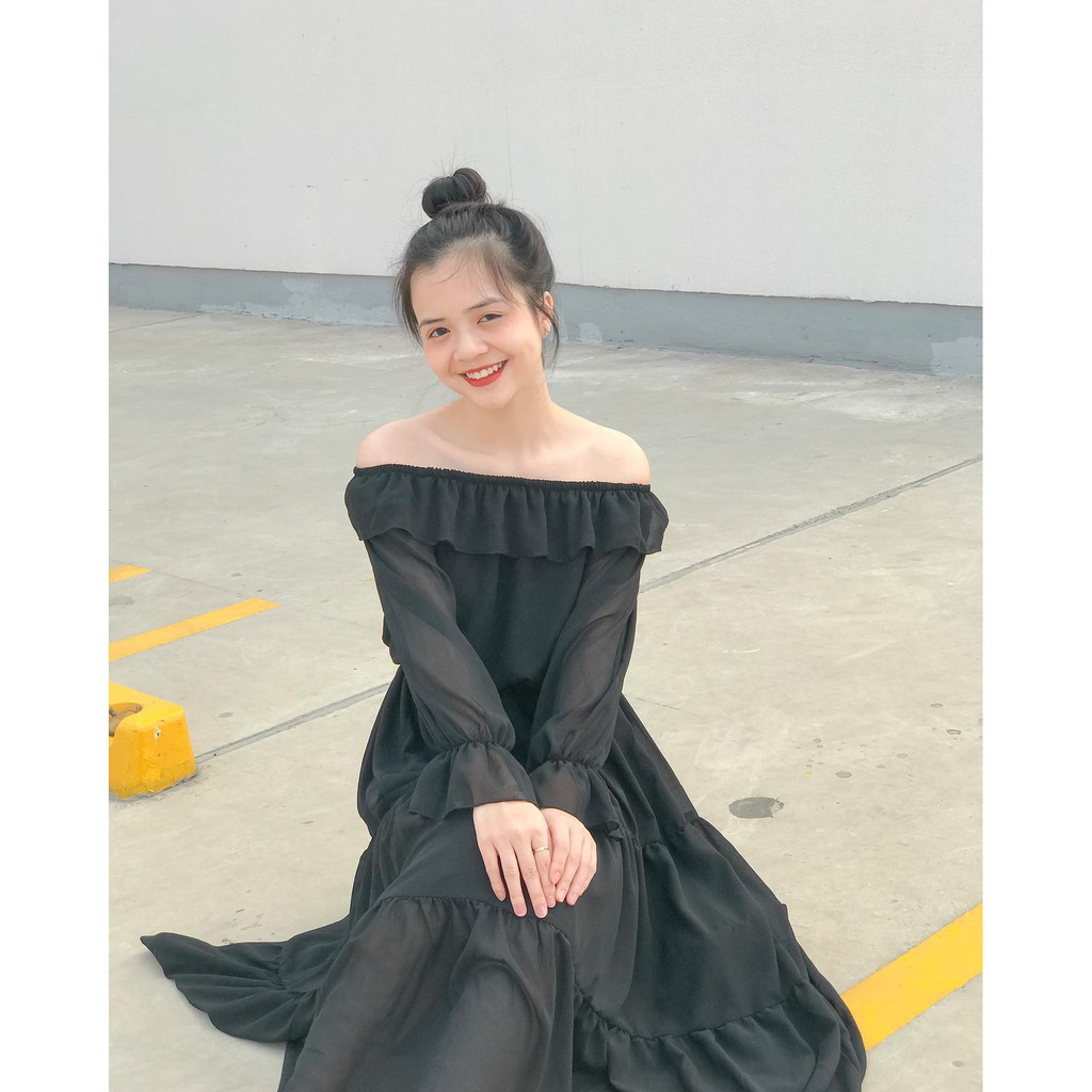 Đầm dự tiệc dạ hội đi chơi myan dress  thiết kế trễ vai tầng caocaobycaochen 2 màu đen trắng có bigsize