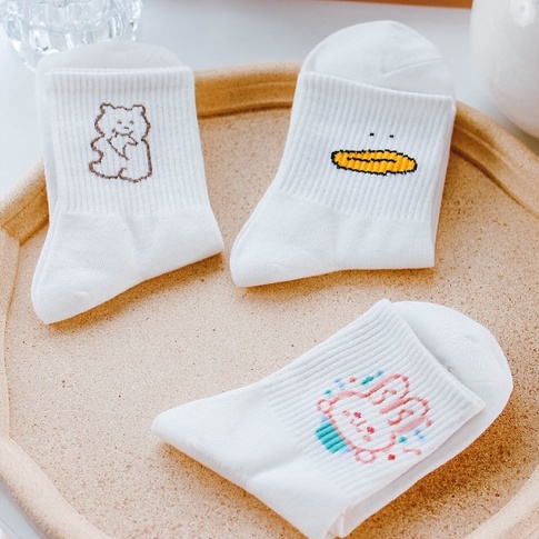 Freeship Tất Vớ Nữ Nam Hoạt Hình Màu Trắng Họa tiết Cute Dễ thương Hot Trend Chất Liệu Cotton Mềm Mịn Hàng Taobao Có Sẵn