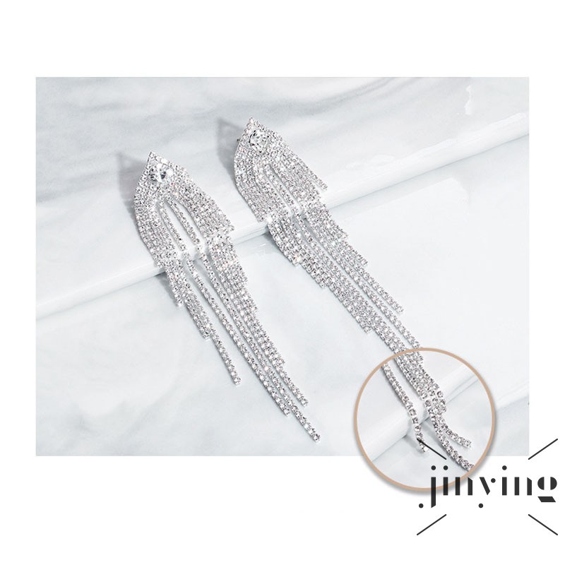 GETNOIVAS Đôi khuyên tai tua rua dài đính đá nhân tạo phong cách Âu Mỹ bohemian thời trang