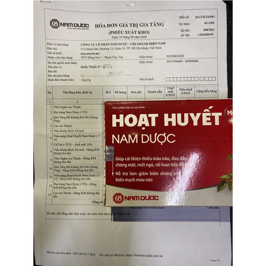 Hoạt huyết Nam Dược (hộp 50 viên) - cvspharmacy