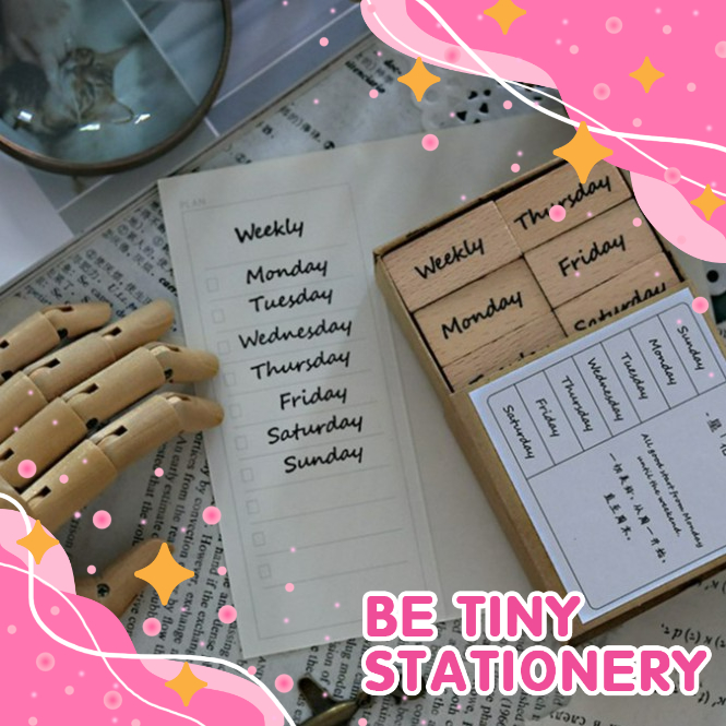 Con dấu gỗ Tháng và thứ vintage Be Tiny