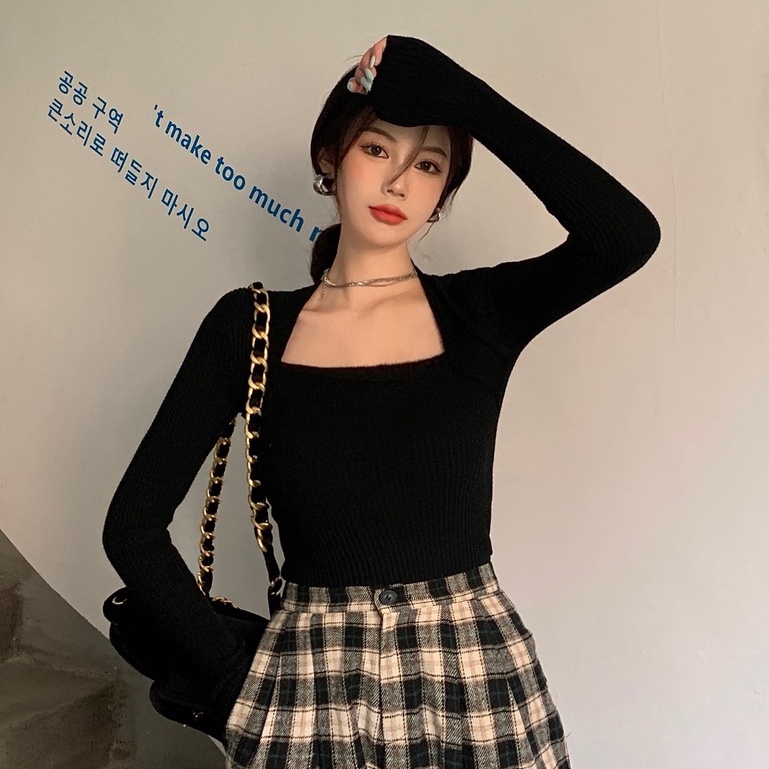 Áo sweater tay dài cổ chữ U màu sắc đơn giản thời trang cho nữ