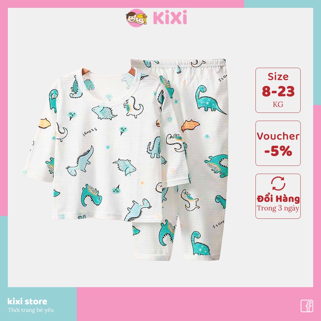 Bộ thu đông cho bé trai bé gái KiXi quần áo dài tay cotton sợi tre nhiều hoạ tiết cho bé mặc nhà CMQAD03