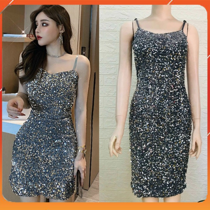 Đầm Ôm Body Nhung Kim Sa Hàng Hiệu Dự Tiệc Cao Cấp, Váy Ôm 2 Dây Ngắn Sang Chảnh Cuốn Hút Mới