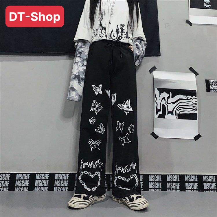 Quần ống Rộng in Hình Bướm Phong Cách Nhật Bản Cá Tính