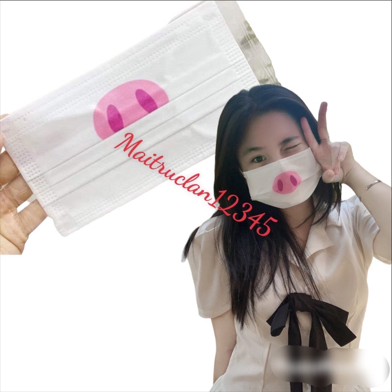 Khẩu trang in hình Mũi Heo,thỏ,mèo dễ thương túi riêng