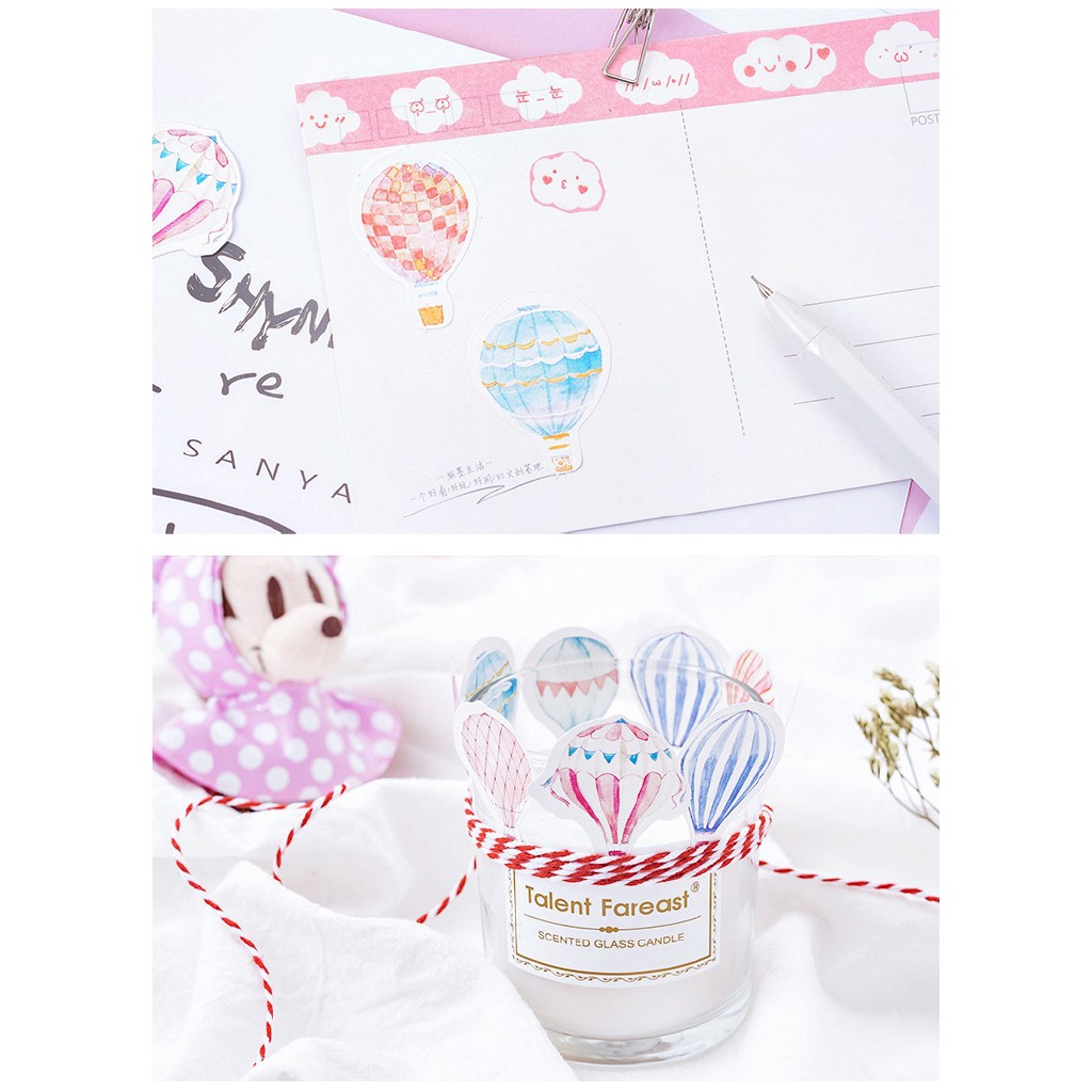 Hộp 45 miếng sticker dán hình khinh khí cầu màu hồng Box Sticker ST382