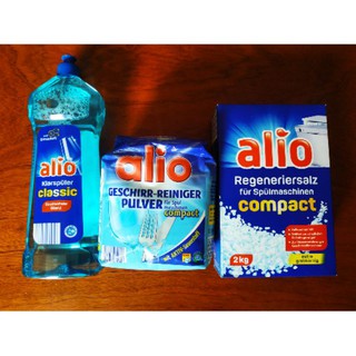 Bộ Bột rửa bát Alio 1,8kg + Muối mềm nước 2,0kg + Nước làm bóng Alio 1000ml dành cho máy rửa chén bát