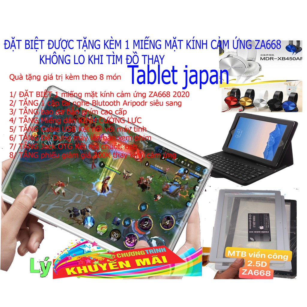 Máy tính bảng Tablet japan ZA668  phiên bản 2020 Ưu đại kèm 1 mặt kính màn hình cảm ứng ZA668