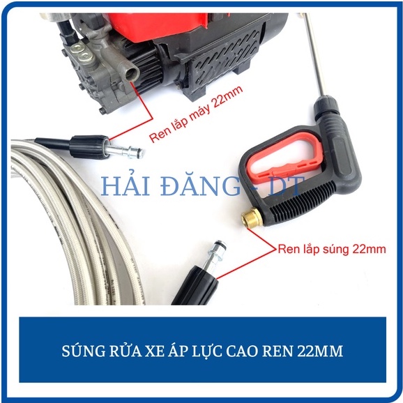 Bộ súng kèm dây xịt rửa xe áp lực cao 10, 15, 20, 30m ren 22mm kèm ống nối 30cm (Súng kiểu cò đỏ)