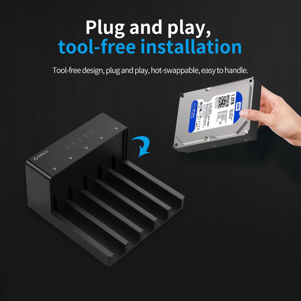 ORICO USB 3.0 sang SATA Ổ cứng gắn ngoài 5 Bay Docking Station với chức năng sao chép ngoại tuyến cho ổ cứng SSD (6558US3)