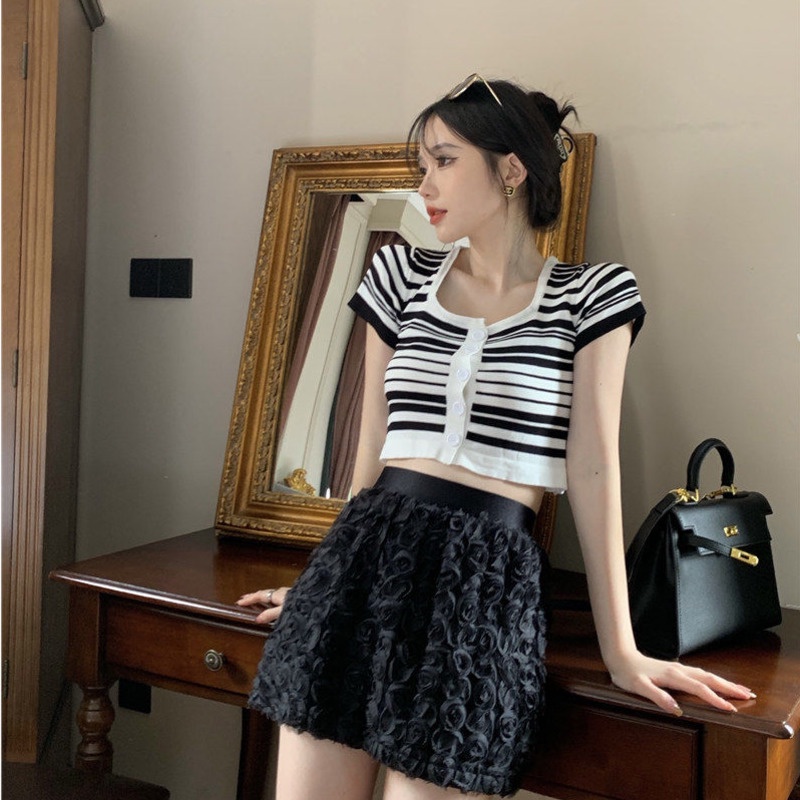 Áo Khoác cardigan Họa Tiết Kẻ Sọc Màu Sắc Tương Phản Ngọt Ngào Thời Trang Mùa Hè Cho Nữ