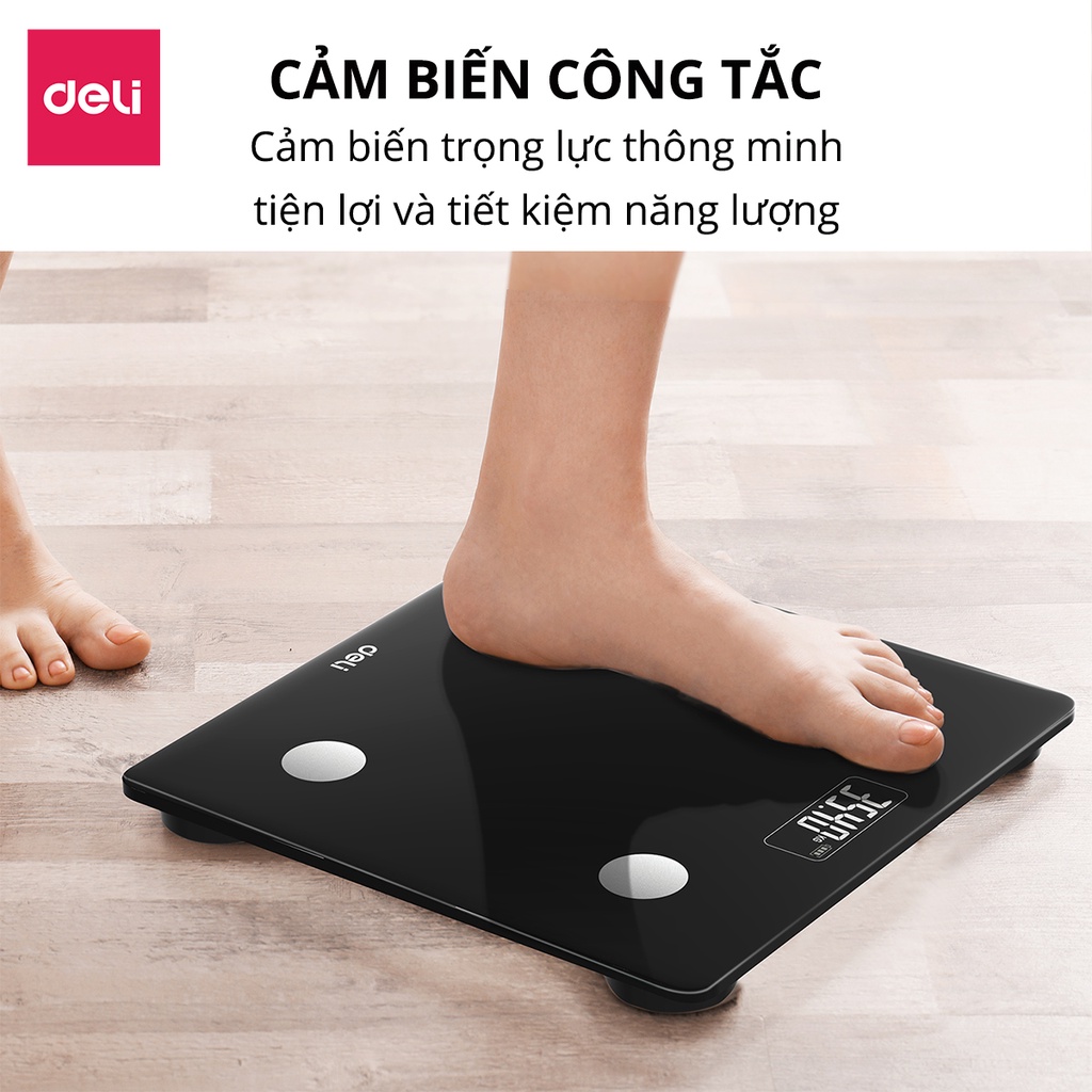 Cân điện tử sức khỏe Deli - Thiết kế mới, Màu đen sang trọng - E86120