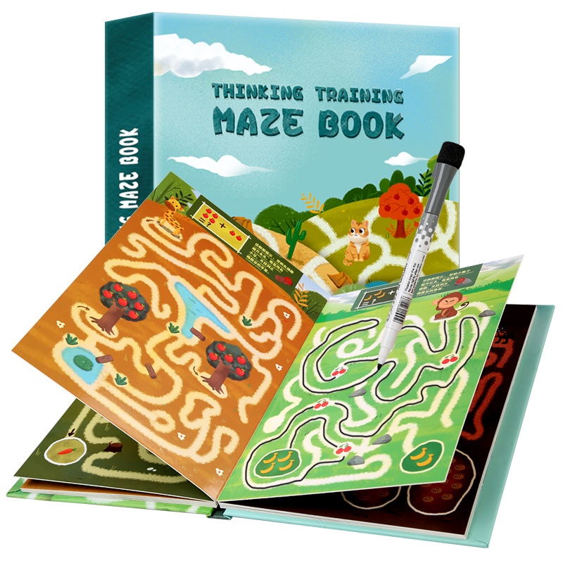 Học liệu giáo dục Montessori Sách mê cung kèm bút xóa Maze Book giúp trẻ em thông minh sáng tạo logic BeThongMinh