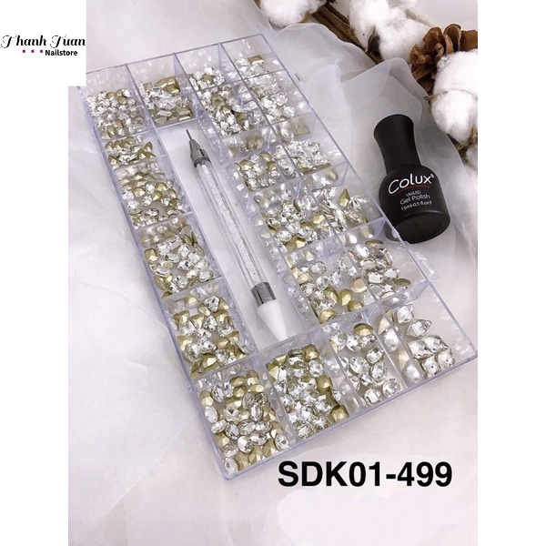 Khay đá khối mix size tặng kèm bút chấm đá 2 đầu Angelica- Phụ kiện đồ nail