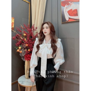 Áo sơ mi trắng thắt nơ bèo tiểu thư