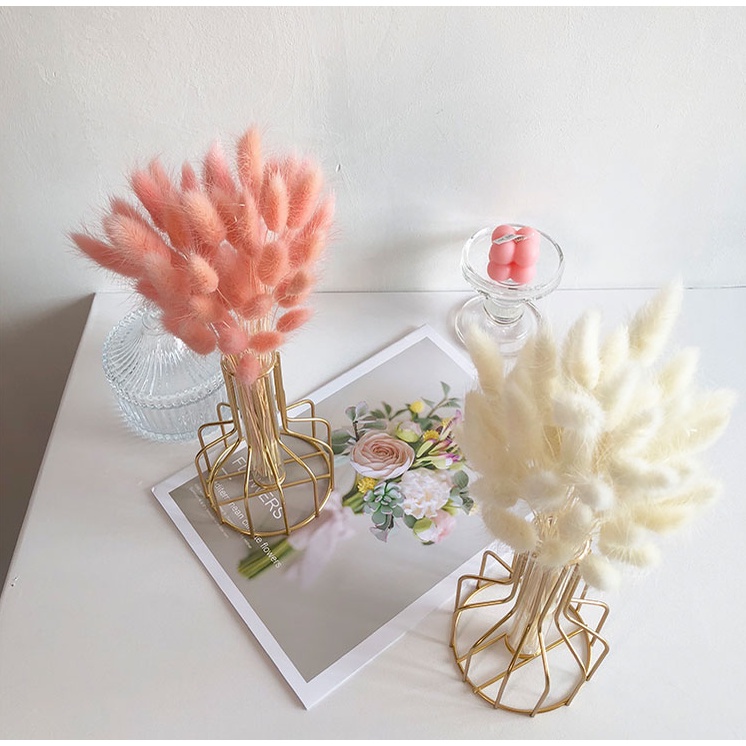 Bình Hoa Thủy Tinh Phối Lông Vũ Màu Vàng Phong Cách Bắc Âu