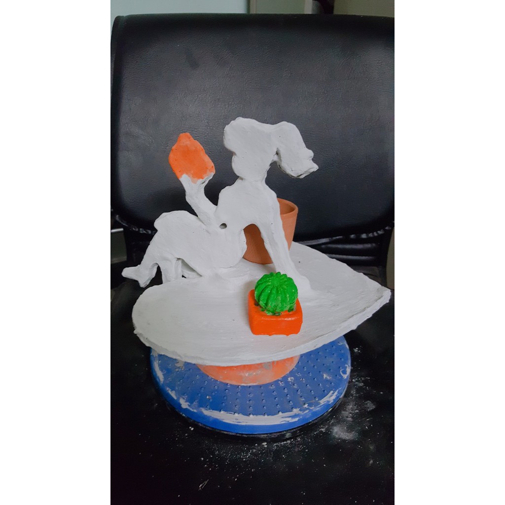 Tượng hưu, cô gái kèm chậu và hoa trang trí bằng xi măng