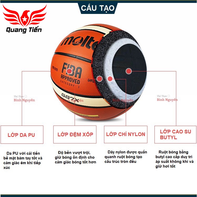 Freeship quả bóng rổ da PU cap cấp Molten số 5 , số 6 , số 7 chính hãng tặng kim bơm và lưới nhập khẩu