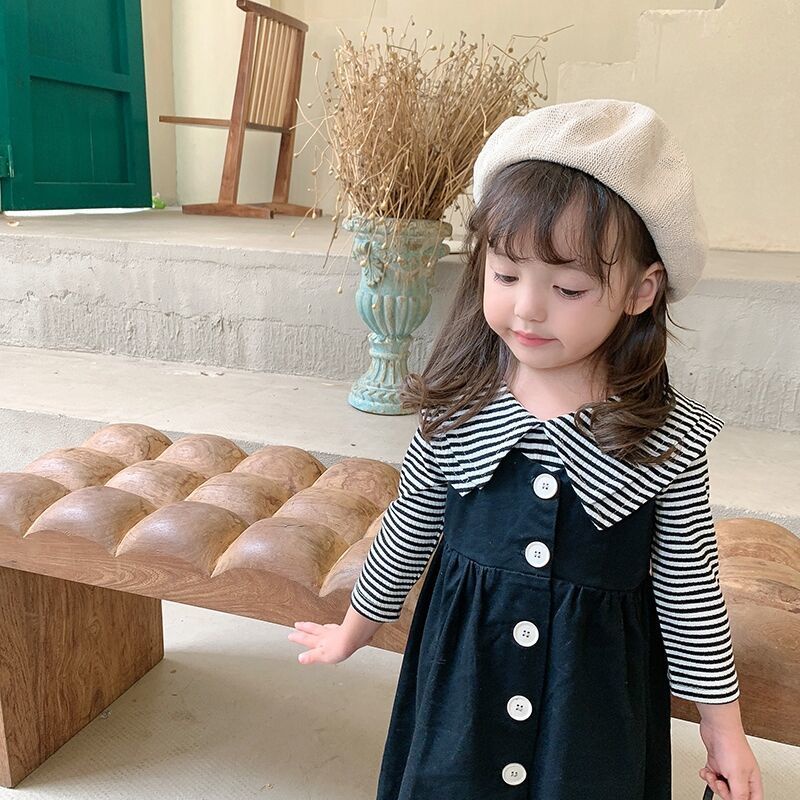 Áo Tay Dài Cổ Búp Bê Họa Tiết Kẻ Sọc Thời Trang Mới Cho Bé Gái
