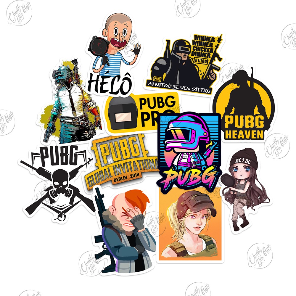 Combo 25/50/100 mẫu sticker hình dán chủ đề game PUBG chất liệu decal dán điện thoại. laptop, xe đạp,...