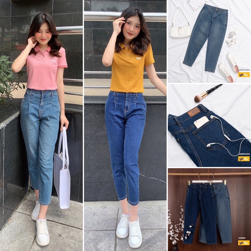 Quần Jean Baggy Nữ YODY Cạp Liền Trơn Lưng Cao Co Giãn Tốt Tôn Dáng Chất Liệu cao cấp Mã SP QJN3076