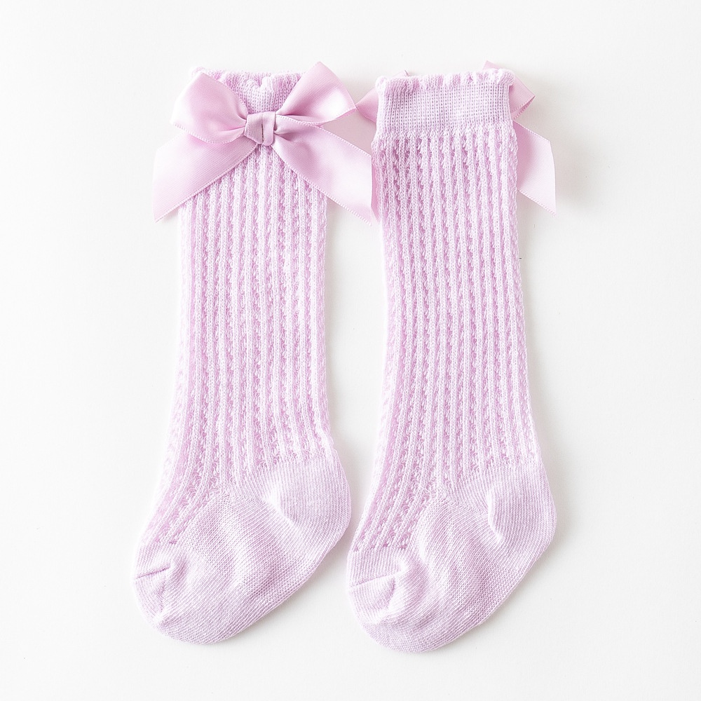 Vớ cotton mềm mại cao tới đầu gối phối lưới đính nơ dễ thương thoải mái cho bé sơ sinh tùy chọn màu sắc