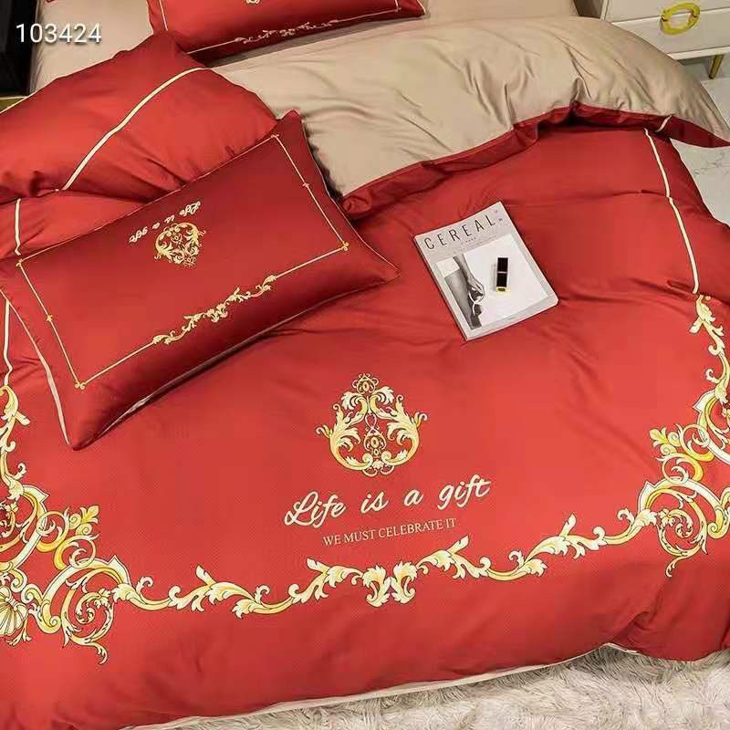 Bộ Chăn Ga Gối cotton lụa 20s Lidaco - Hoàng Gia Đỏ