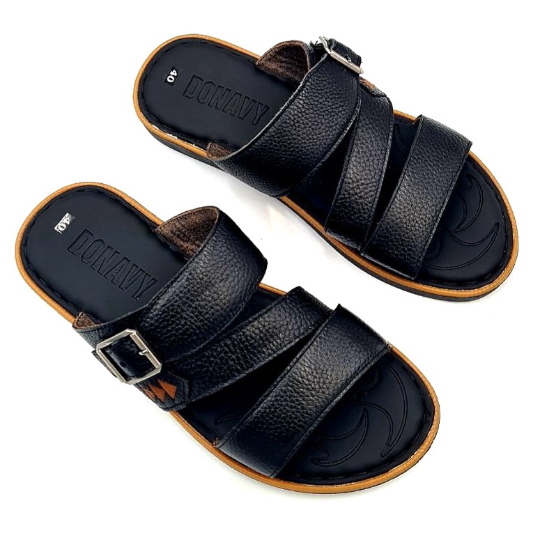 Dép 3 quai ngang nam cao cấp, dép nam quai ngang da bò shop kinson