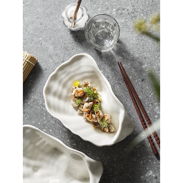 Đĩa vỏ hàu đựng món kiểu phương Tây đặc biệt, Đĩa gốm sứ độc đáo cho nhà hàng, khách sạn