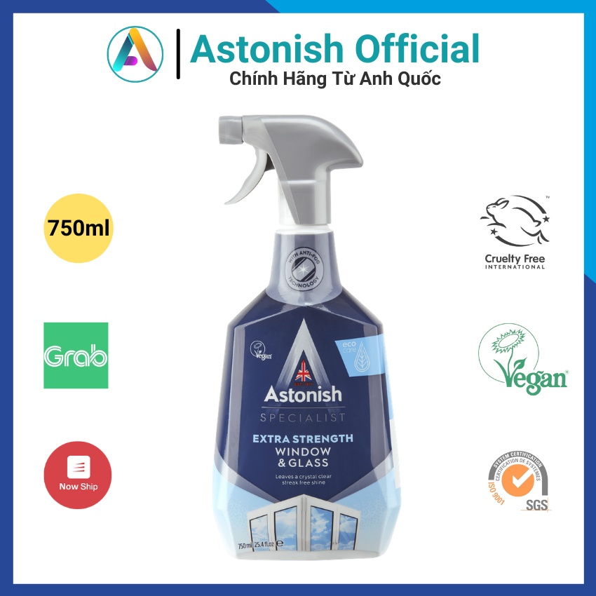 Nước lau kính siêu sạch ASTONISH 750ml tẩy vết ố băng keo dầu nhớt trên kính cửa sổ nhà tắm C6950