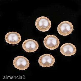 8Pcs Plastic Pearl Buttons Round Sewing Crafts for Clothes Shoes Hat Gold
