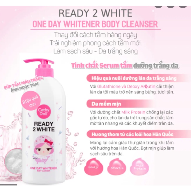 ( Chai bè) Sữa Tắm Trắng Da Cathy Doll Ready 2 White One Day Whitener Body Cleanser