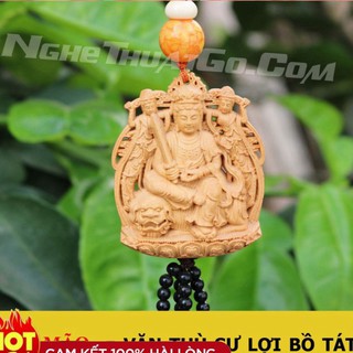 Dây treo xe ô tô tượng Phật Văn Thù Bồ Tát bằng gỗ Hoàng Dương- TẶNG 1 VÒNG ĐEO TAY - HÀNG NỘI ĐỊA - HÀN
