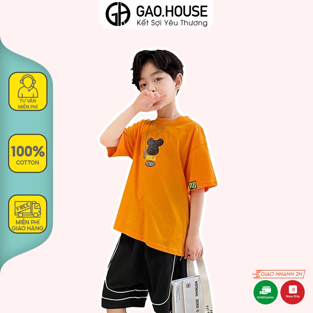 Áo thun cho bé Gạo House cotton 4 chiều cổ tròn cộc tay hình Gấu Ulca